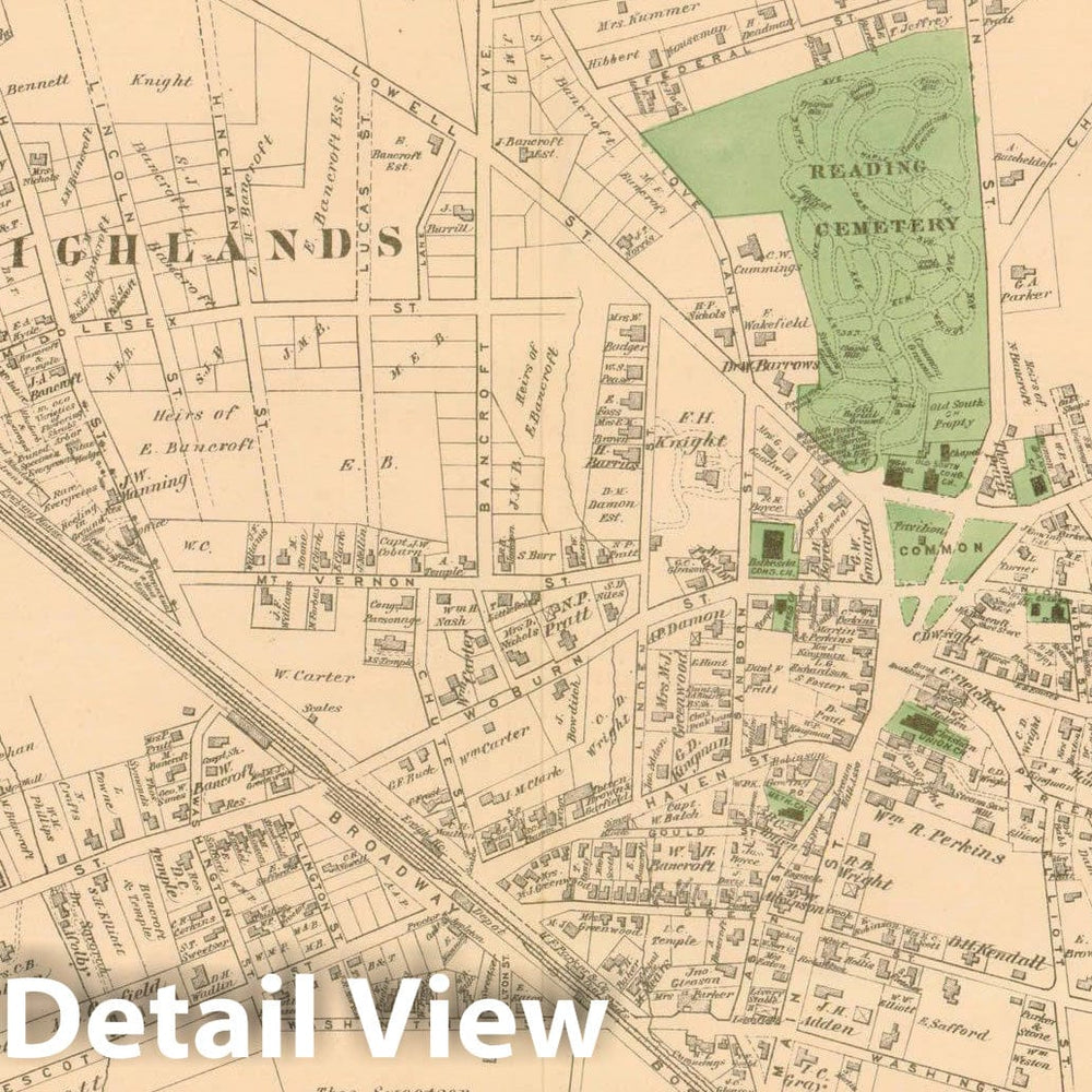 Historic Map : County Atlas of Middlesex Massachusetts, Reading 1875 , v2, Vintage Wall Art
