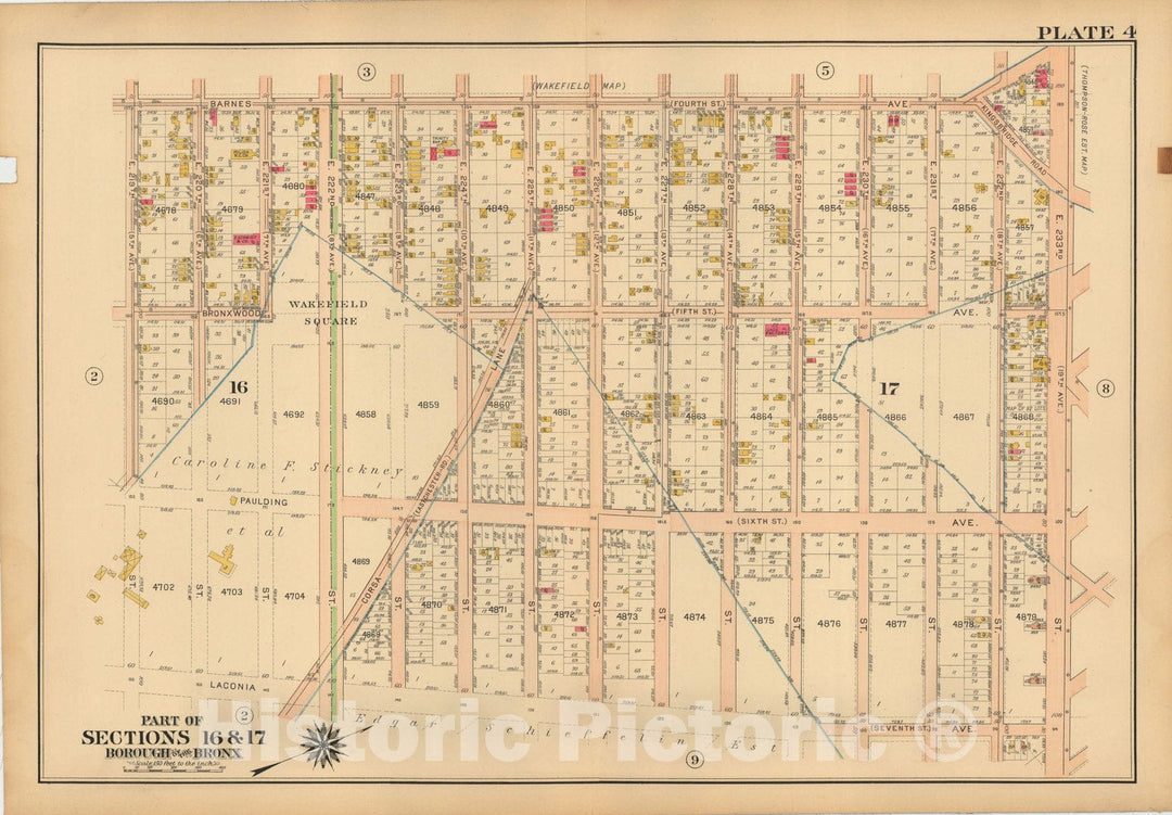 Historic Map : Atlas City of NY, Borough of The Bronx, Annexed District, The Bronx 1913 Plate 004 , Vintage Wall Art