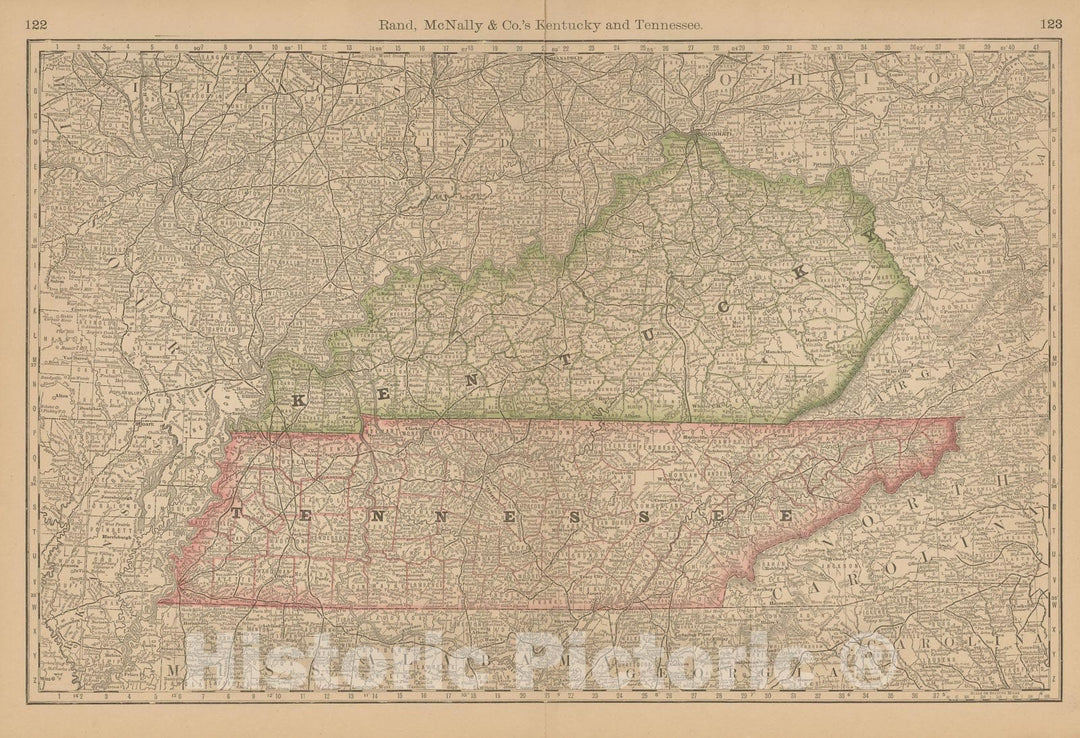 Historic Map : Kentucky & Tennessee 1877 , Business Atlas of the USA , Vintage Wall Art