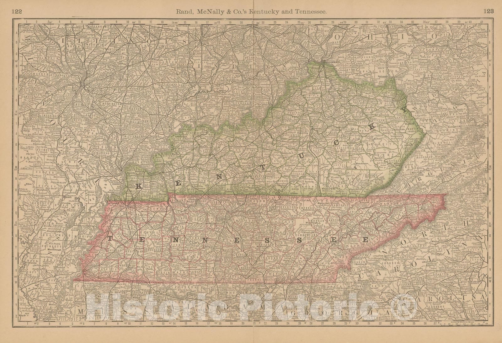 Historic Map : Kentucky & Tennessee 1877 , Business Atlas of the USA , Vintage Wall Art