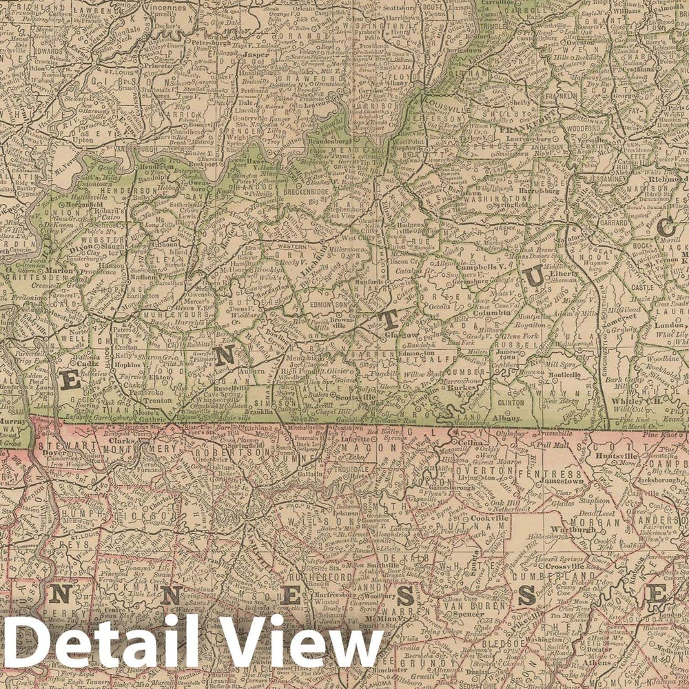 Historic Map : Kentucky & Tennessee 1877 , Business Atlas of the USA , Vintage Wall Art