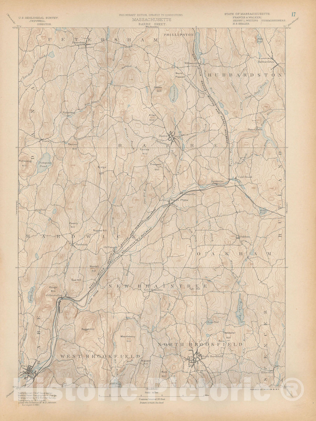 Historic Map : Atlas of Massachusetts, Hardwick & New Braintree & North Brookfield & Oakham 1890 Page 17 , Vintage Wall Art
