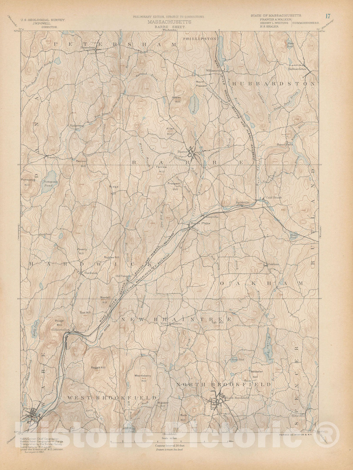 Historic Map : Atlas of Massachusetts, Hardwick & New Braintree & North Brookfield & Oakham 1890 Page 17 , Vintage Wall Art