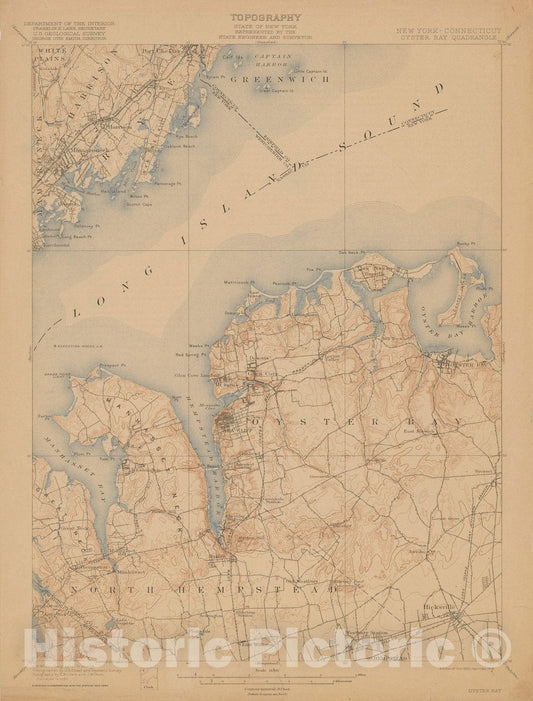 Historic Map : USGS 7.5 Minute Sheets and Quadrangles, Oyster Bay 1918 Topographic Map , Vintage Wall Art