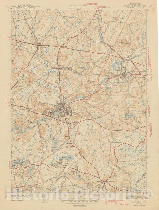 Historic Map : USGS 7.5 Minute Sheets and Quadrangles, Maynard 1943 Topographic Map , Vintage Wall Art