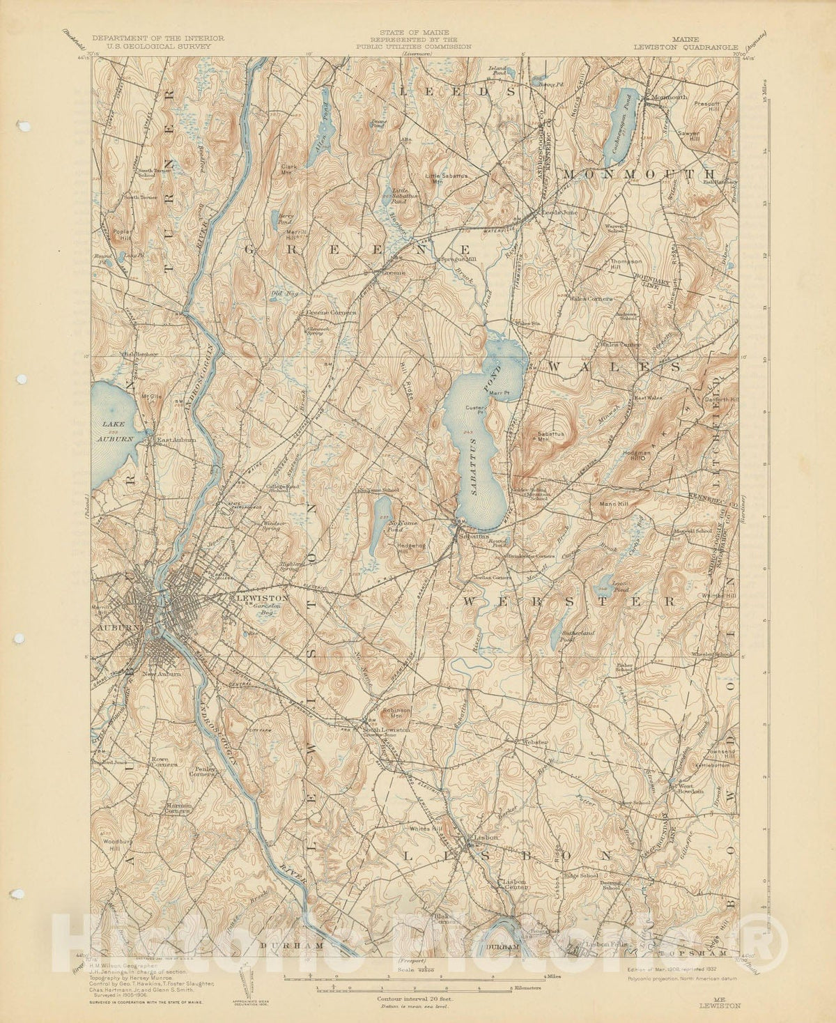 Historic Map : USGS 7.5 Minute Sheets and Quadrangles, Lewiston 1932 Topographic Map , Vintage Wall Art