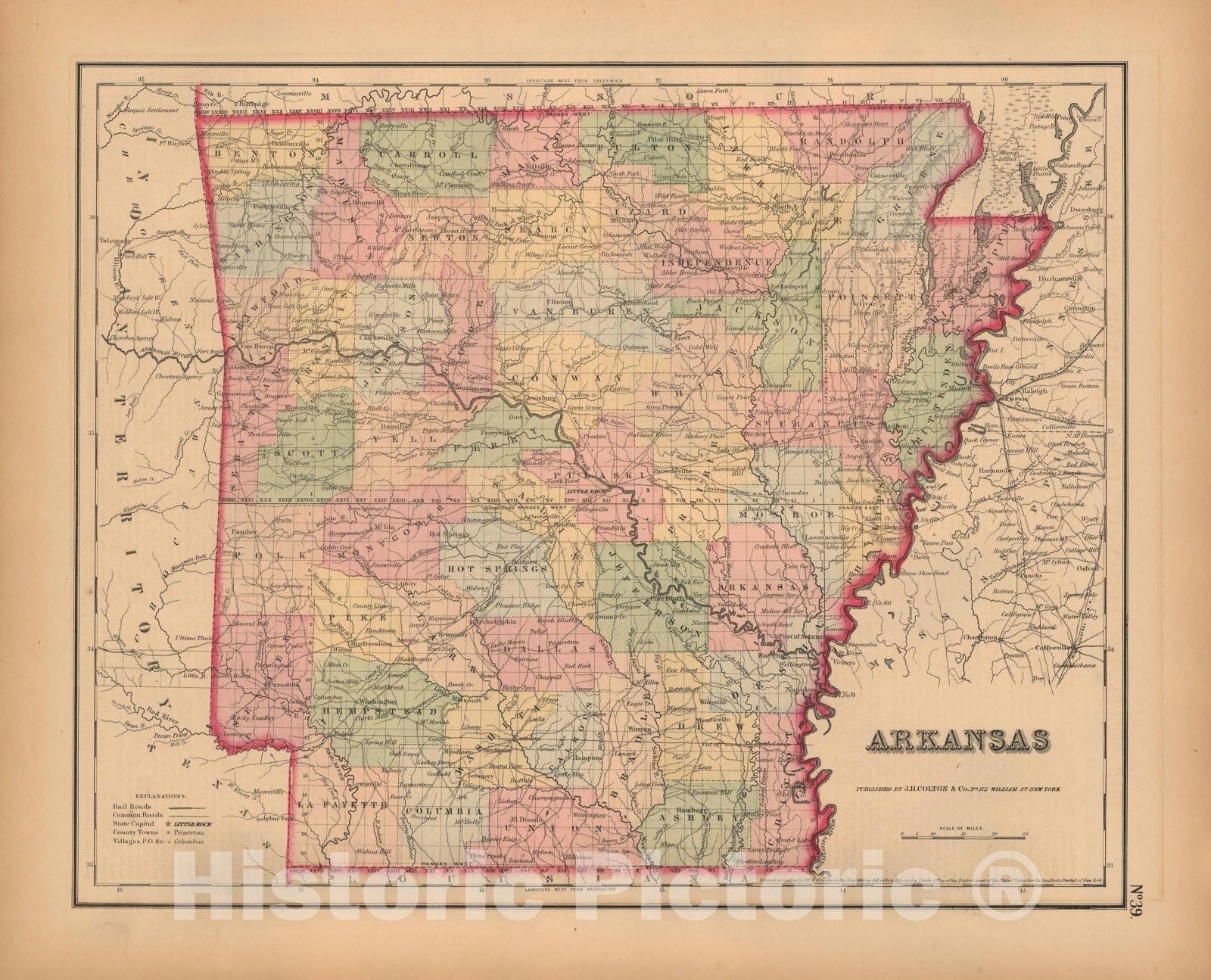 Historic Map : Arkansas 1857 , General Atlas (Of The World) , Vintage Wall Art