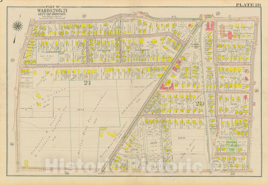 Historic Map : Atlas City of Boston, Dorchester, Dorchester 1918 Plate 028 , Vintage Wall Art