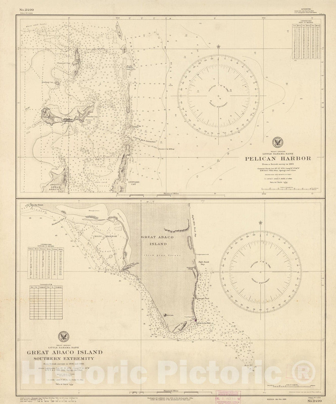 Historic Map : Coastal Charts - Pelican Harbor & Great Abaco Island S. Extremity 1941 , Vintage Wall Art