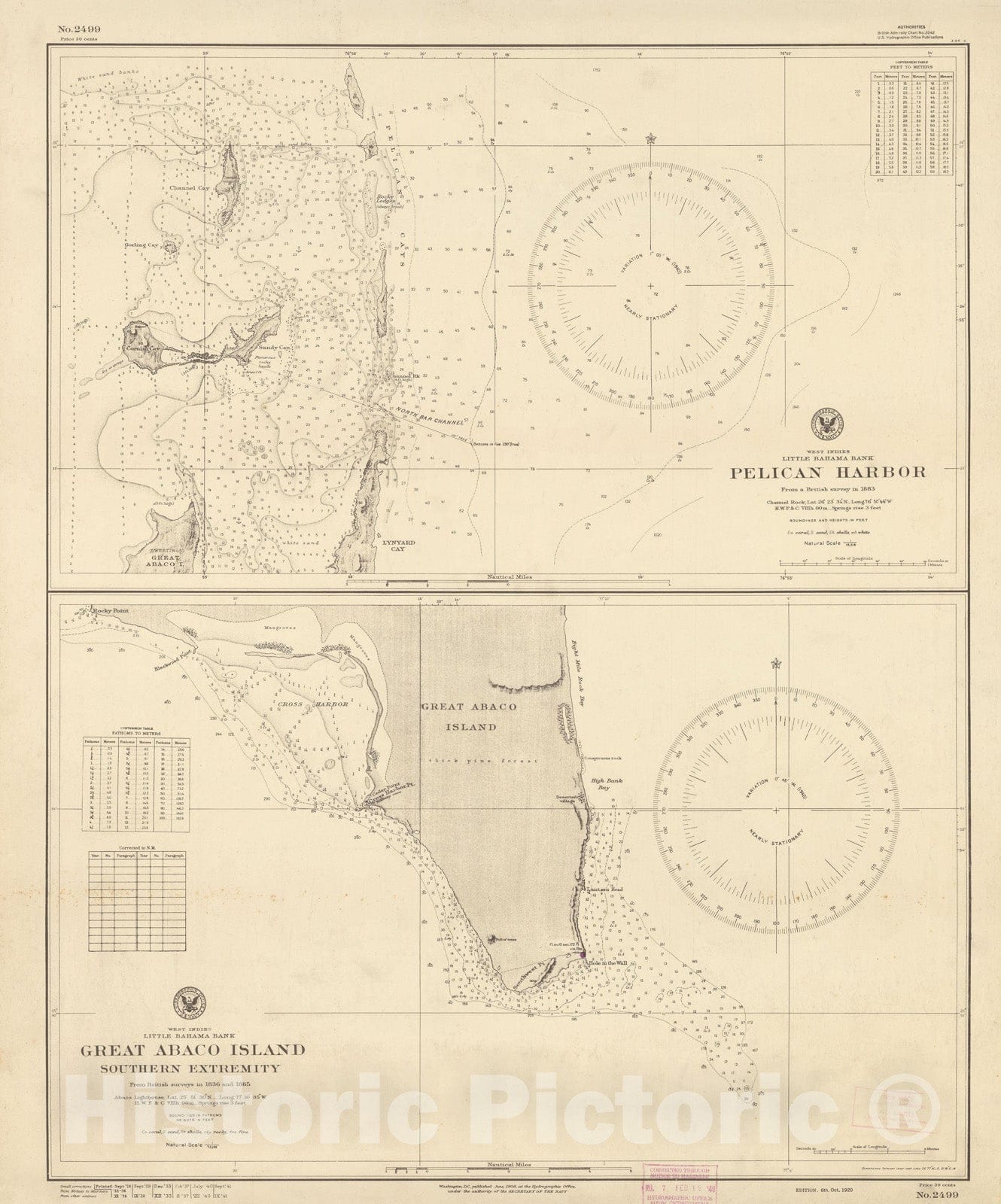 Historic Map : Coastal Charts - Pelican Harbor & Great Abaco Island S. Extremity 1941 , Vintage Wall Art