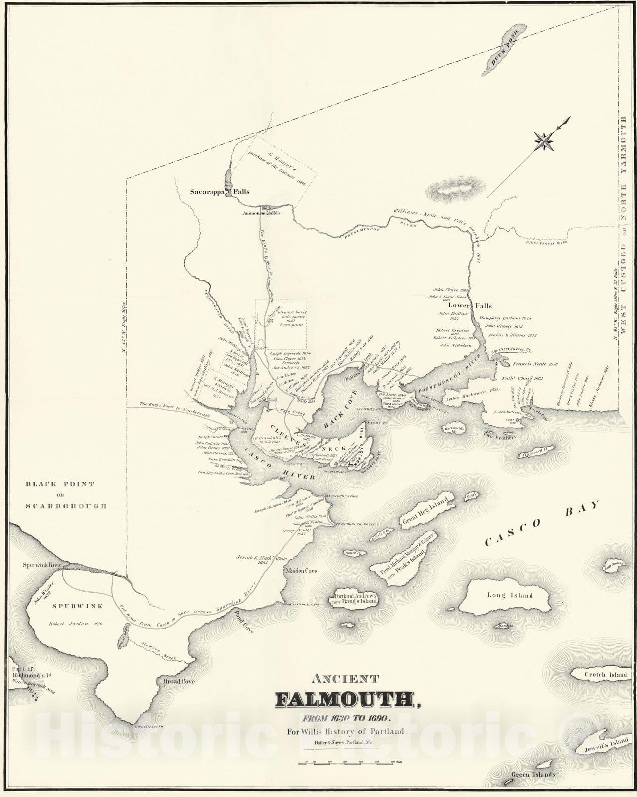Historic Map : Portland, Portland 1690 , Vintage Wall Art