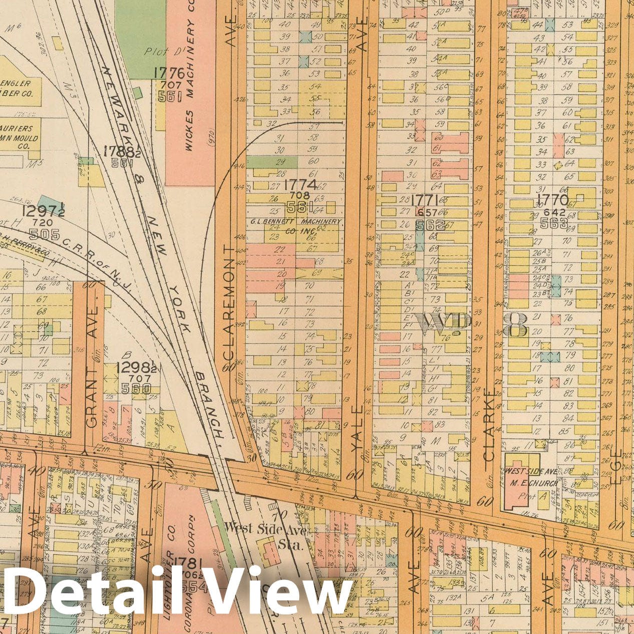 Historic Map : Plat Book of Jersey City, 1928 Plate 037 , Vintage Wall Art