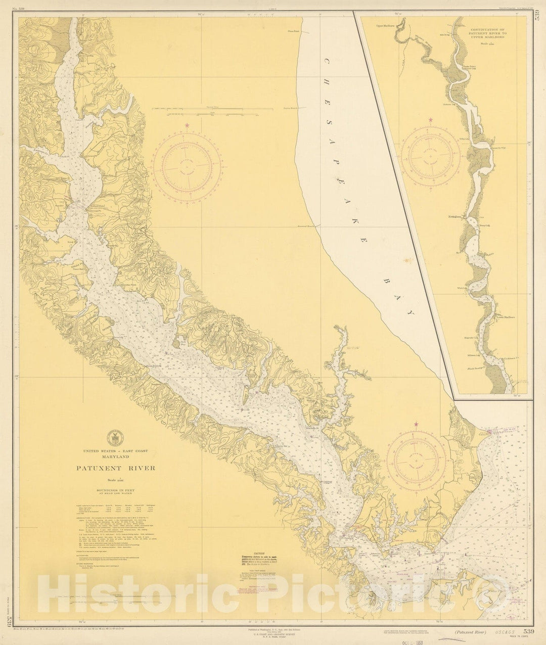 Historic Map : Coastal Charts - Maryland: Patuxent River 1951 , Vintage Wall Art