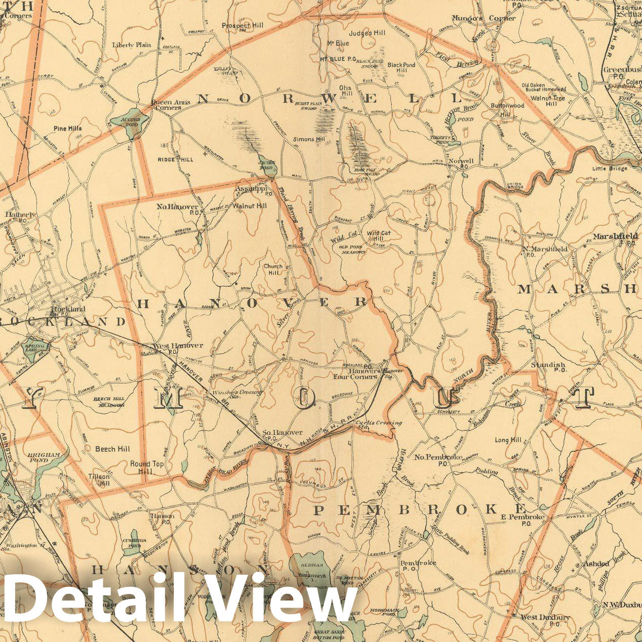 Historic Map : Atlas of Mass, Brockton & Duxbury & Hanover & Hingham & Marshfield & Norwell & Pembroke & Scituate 1904 Plate 006 , Vintage Wall Art