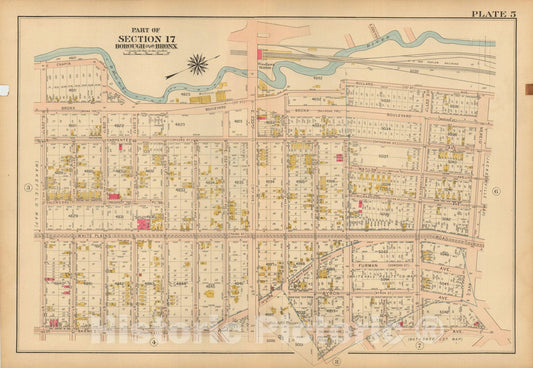 Historic Map : Atlas City of NY, Borough of The Bronx, Annexed District, The Bronx 1913 Plate 005 , Vintage Wall Art