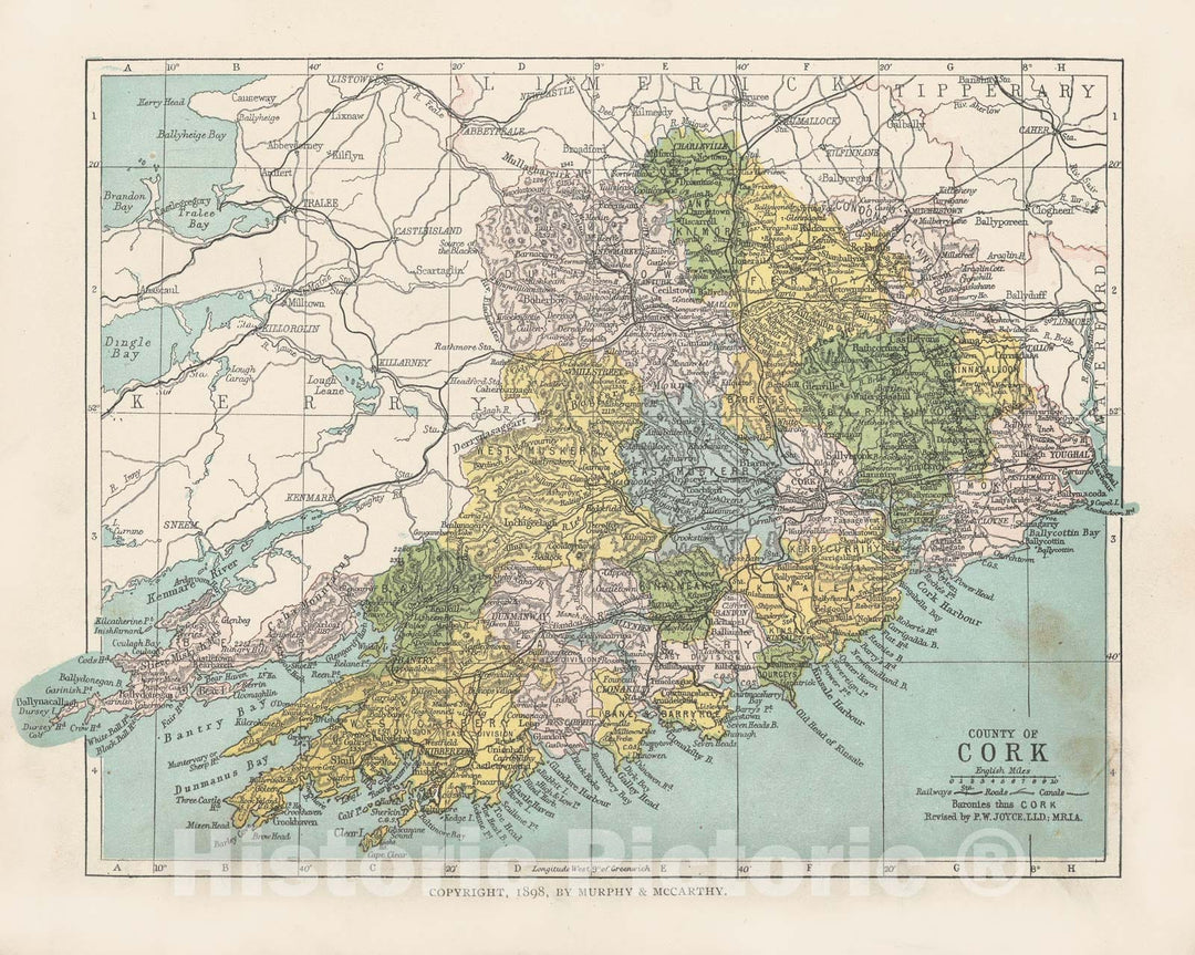 Historic Map : Irish County Maps, Cork 1900 , Vintage Wall Art