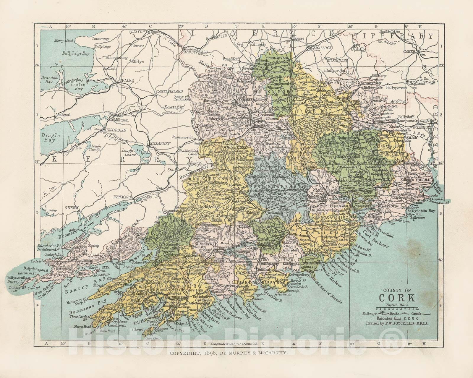 Historic Map : Irish County Maps, Cork 1900 , Vintage Wall Art