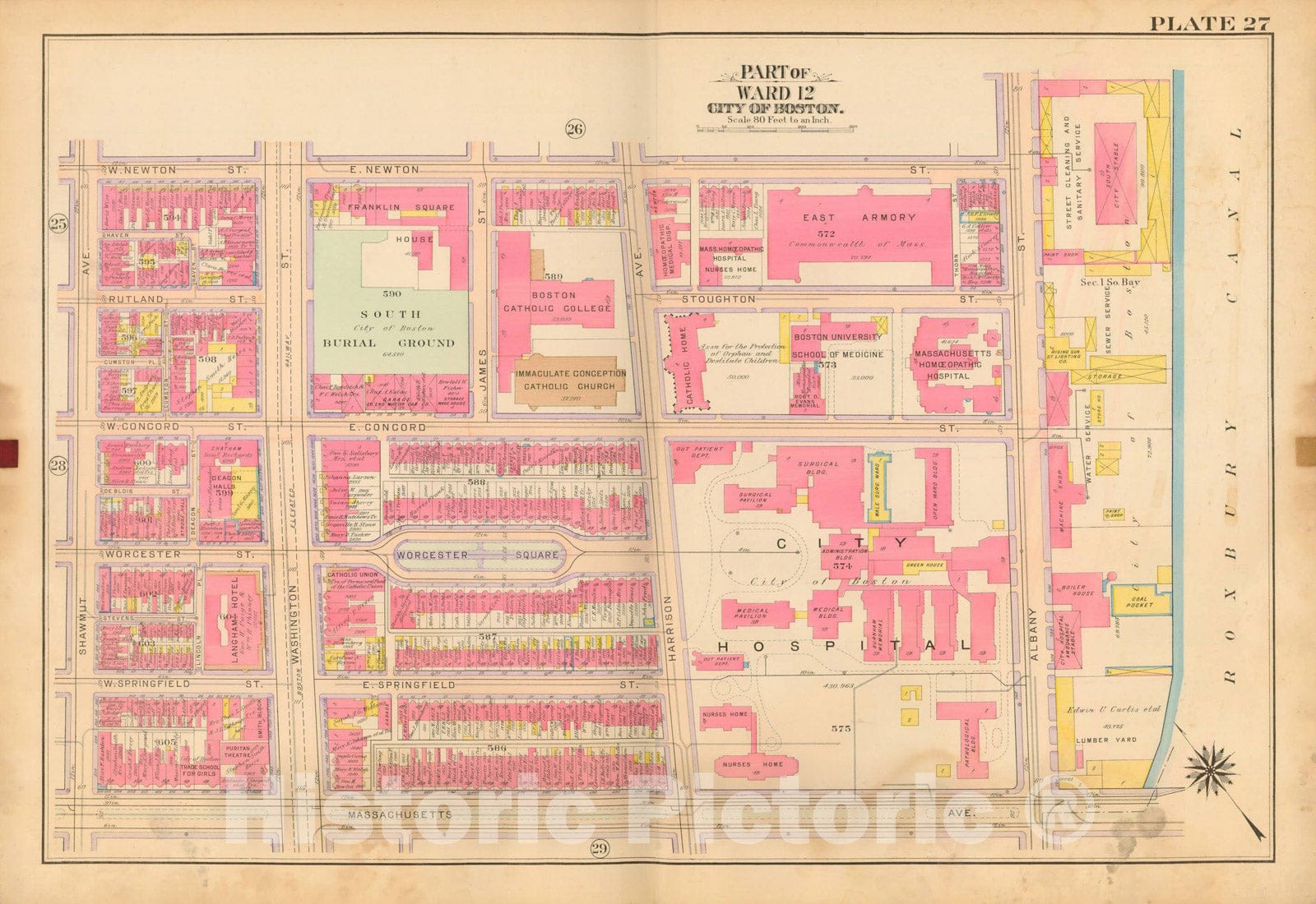 Historic Map : Atlas City of Boston, Boston 1912 Plate 027 , Vintage Wall Art