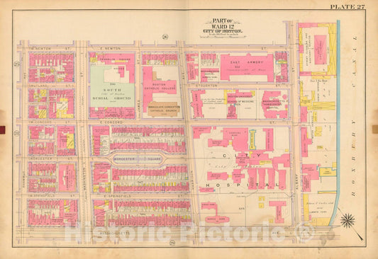 Historic Map : Atlas City of Boston, Boston 1912 Plate 027 , Vintage Wall Art