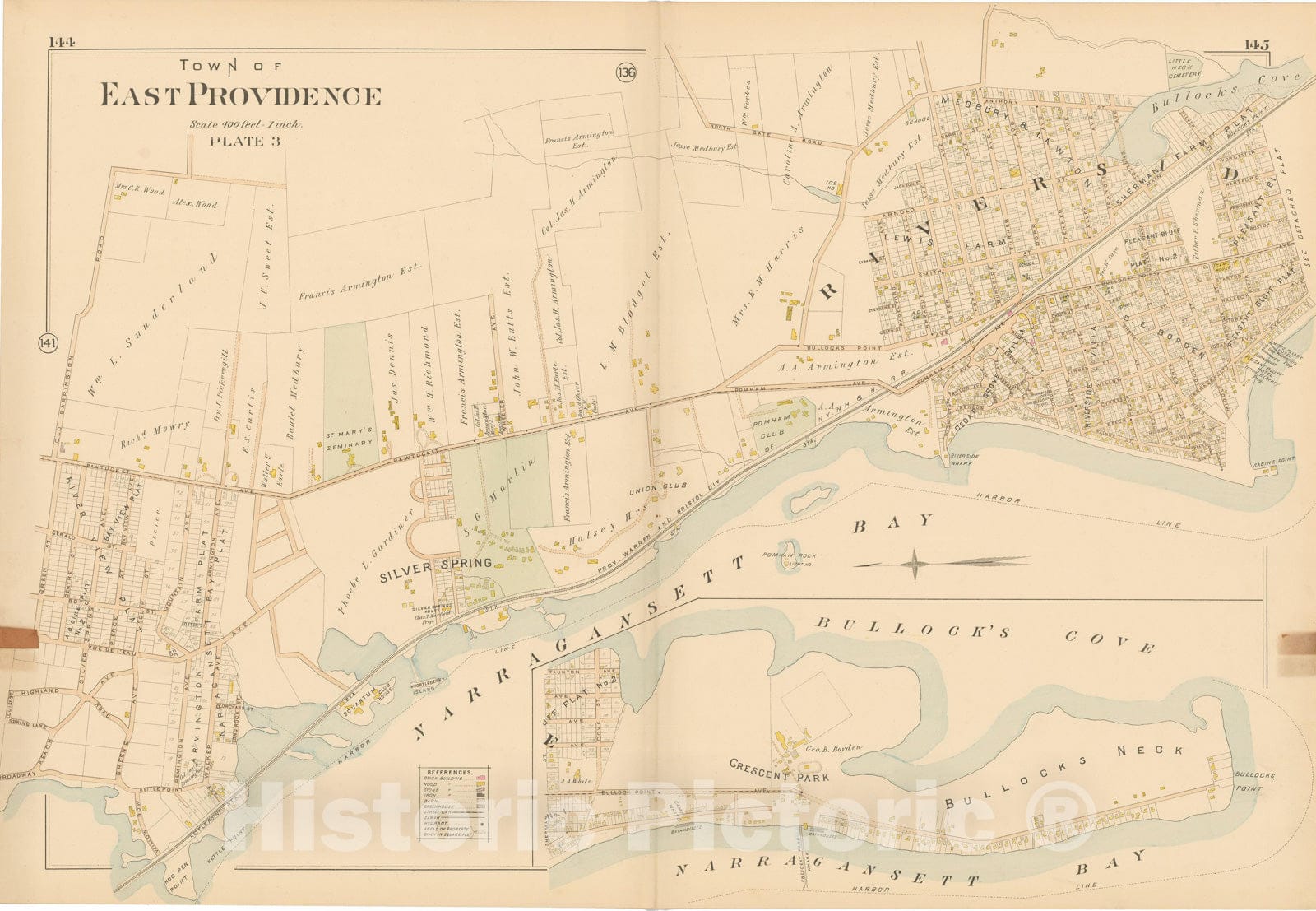 Historic Map : Atlas of Providence County, East Providence 1895 Plate 003 , Vintage Wall Art