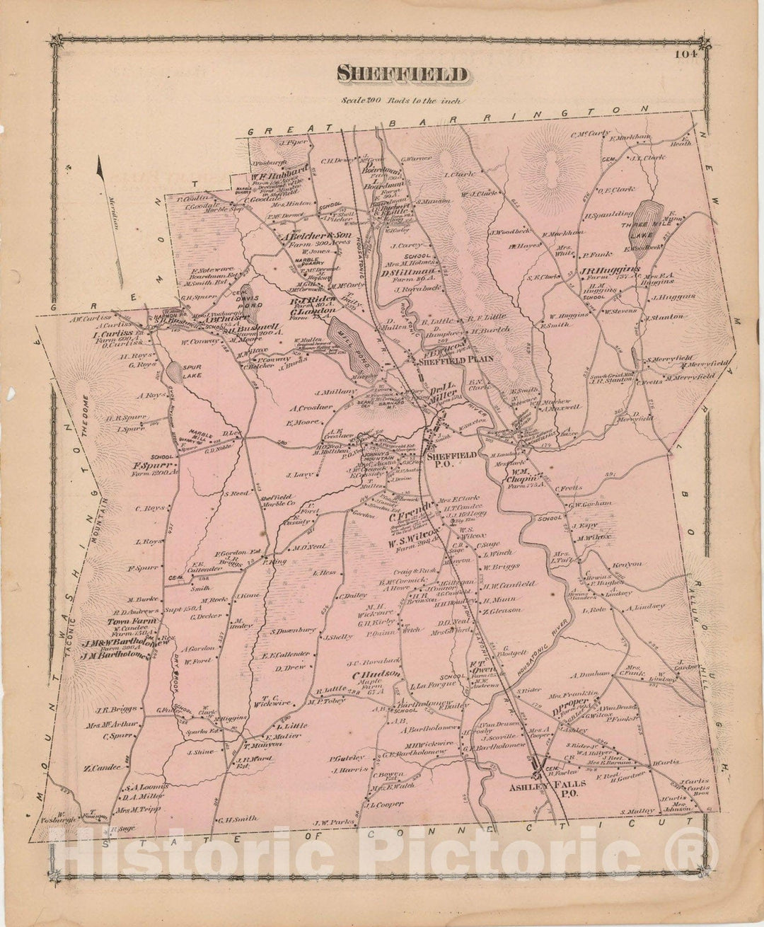 Historic Map : County Atlas of Berkshire County, Sheffield 1876 , Vintage Wall Art