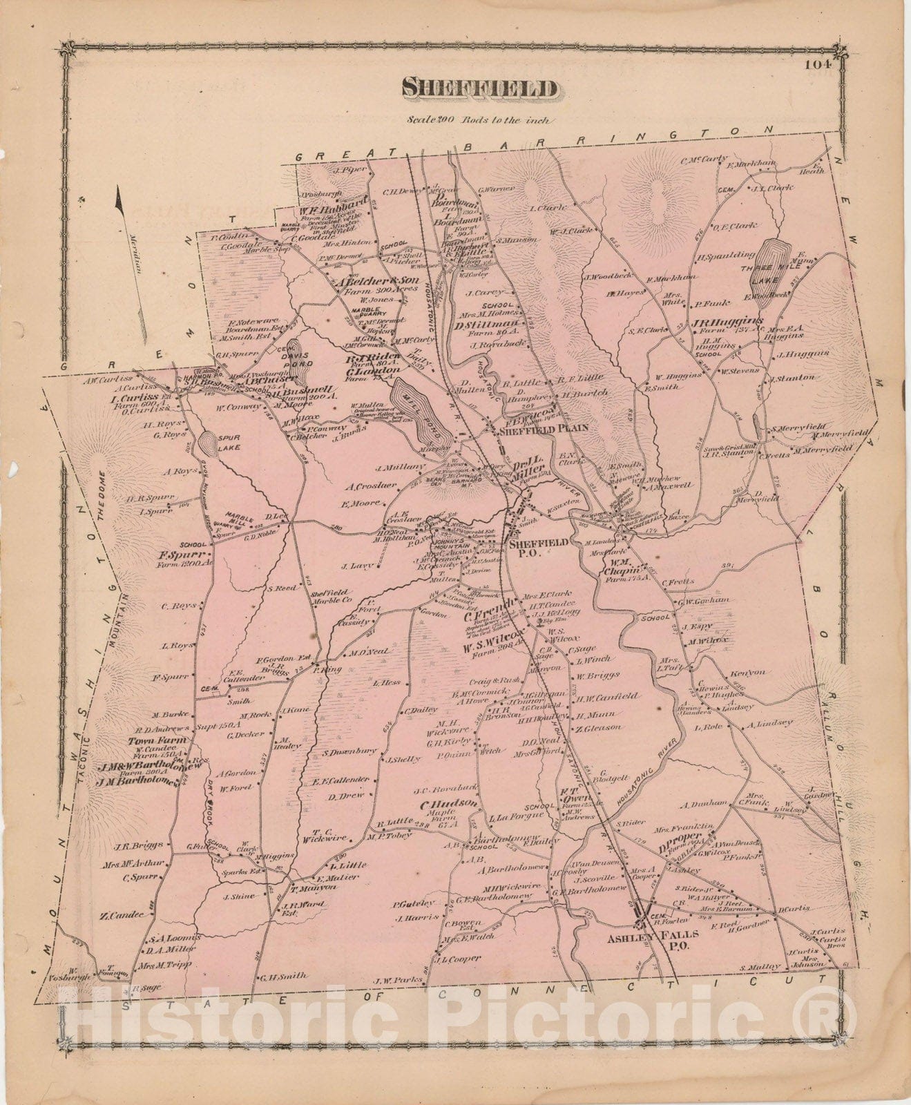 Historic Map : County Atlas of Berkshire County, Sheffield 1876 , Vintage Wall Art