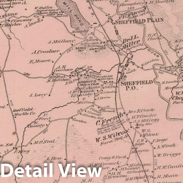 Historic Map : County Atlas of Berkshire County, Sheffield 1876 , Vintage Wall Art