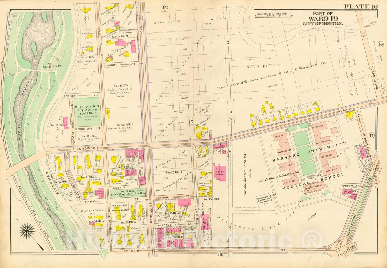 Historic Map : Atlas City of Boston, Roxbury, Roxbury 1906 Plate 016 , Vintage Wall Art