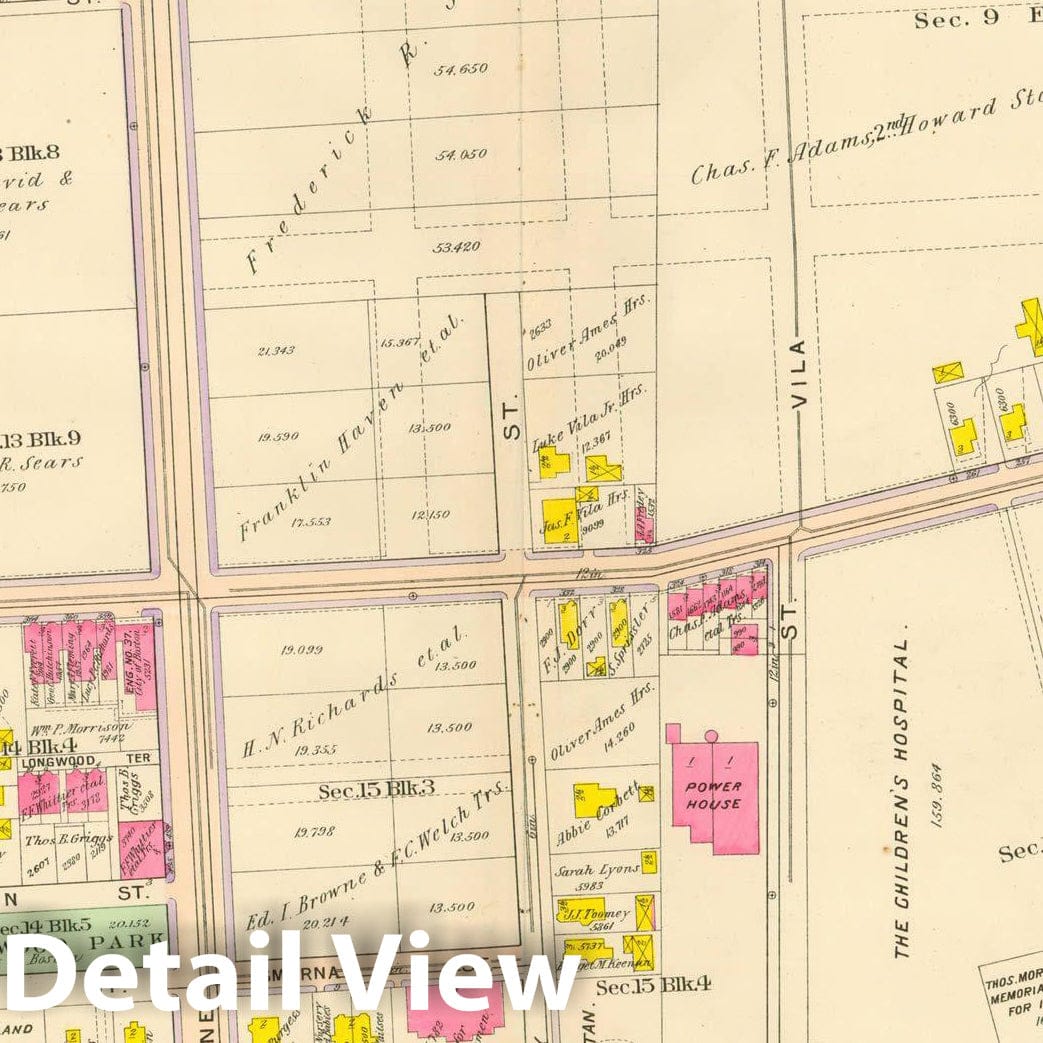 Historic Map : Atlas City of Boston, Roxbury, Roxbury 1906 Plate 016 , Vintage Wall Art