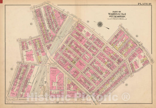 Historic Map : Atlas City of Boston, Boston Proper and Back Bay, Boston 1922 Plate 018 , Vintage Wall Art