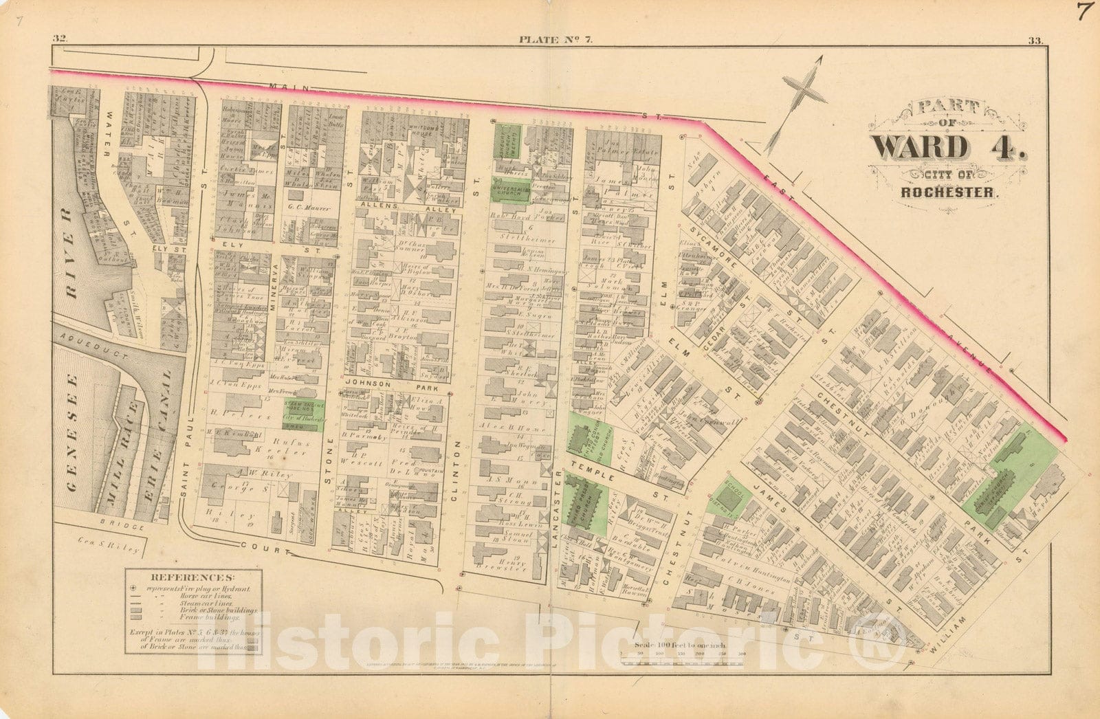Historic Map : Atlas of Rochester, NY, Rochester 1875 Plate 007 , Vintage Wall Art