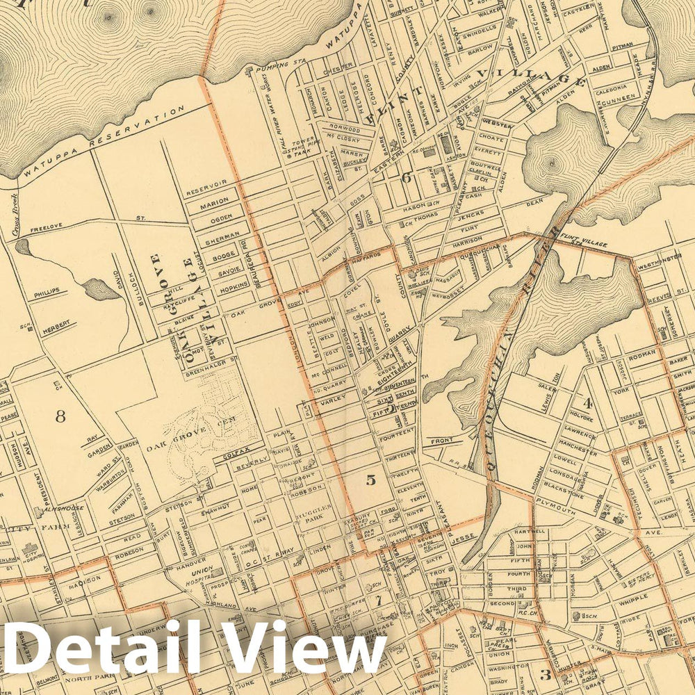 Historic Map : Atlas of Massachusetts, Fall River 1904 , Vintage Wall Art