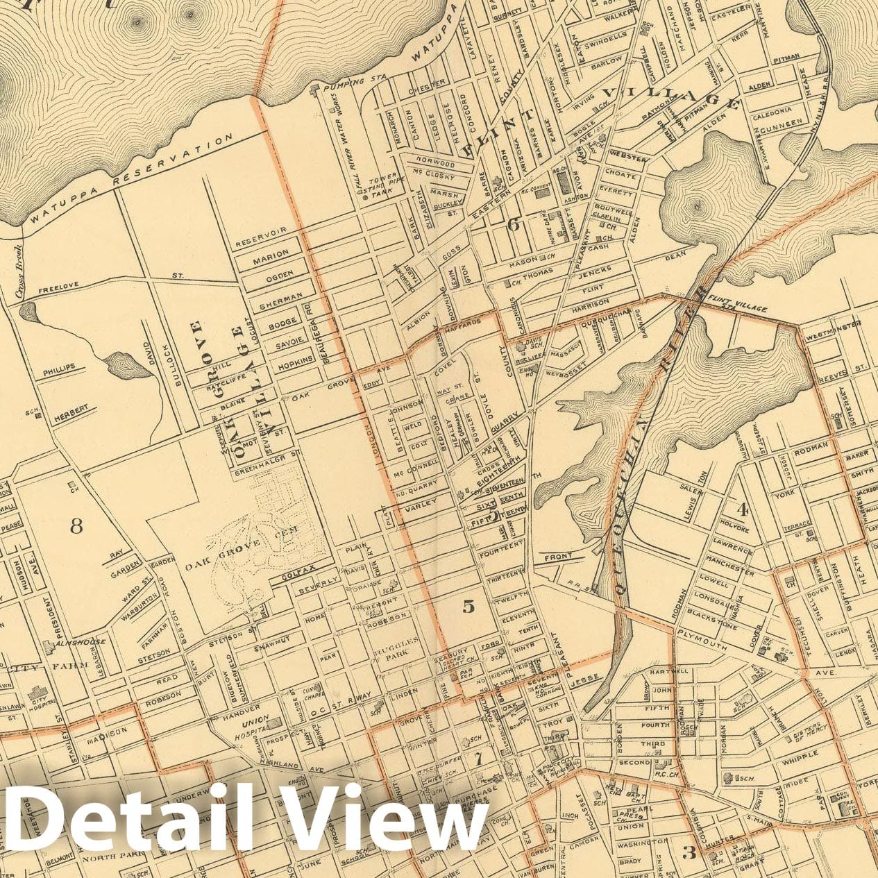 Historic Map : Atlas of Massachusetts, Fall River 1904 , Vintage Wall Art