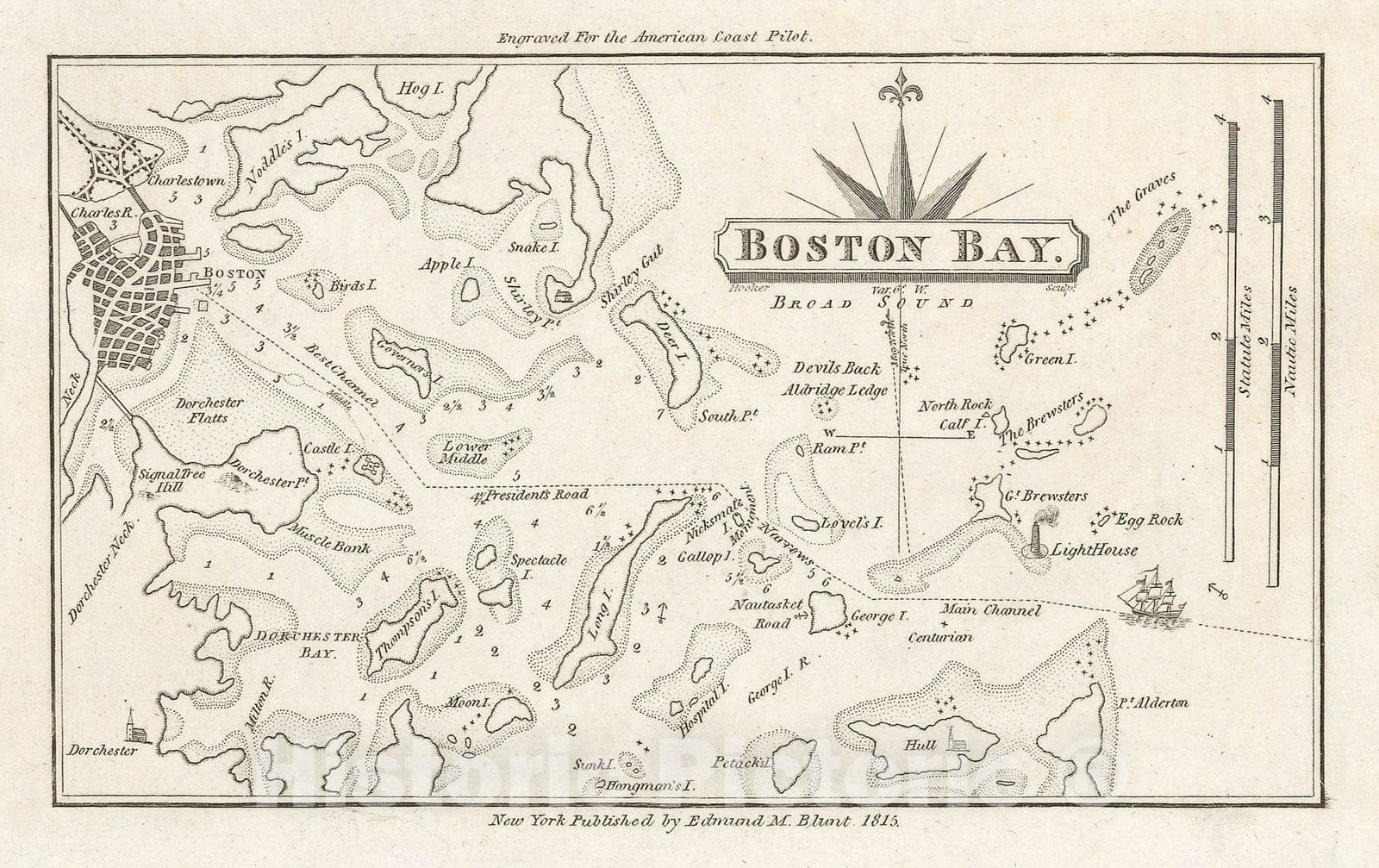 Historic Map : American Coast Pilot, Boston Harbor 1815 , Vintage Wall Art
