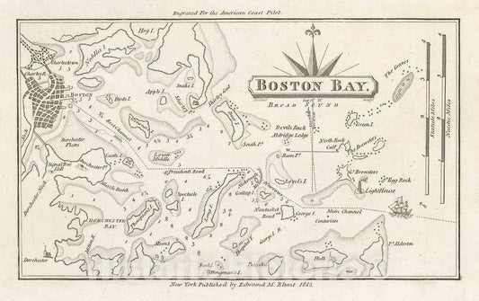 Historic Map : American Coast Pilot, Boston Harbor 1815 , Vintage Wall Art
