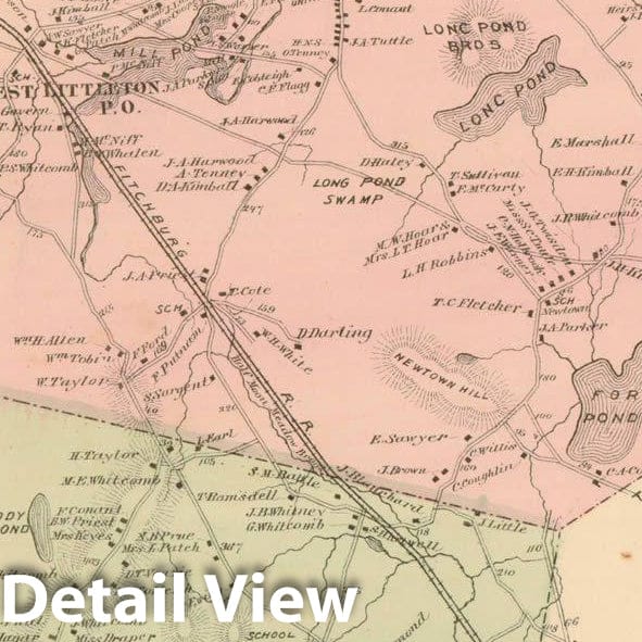 Historic Map : County Atlas of Middlesex Massachusetts, Boxborough & Littleton 1875 , Vintage Wall Art