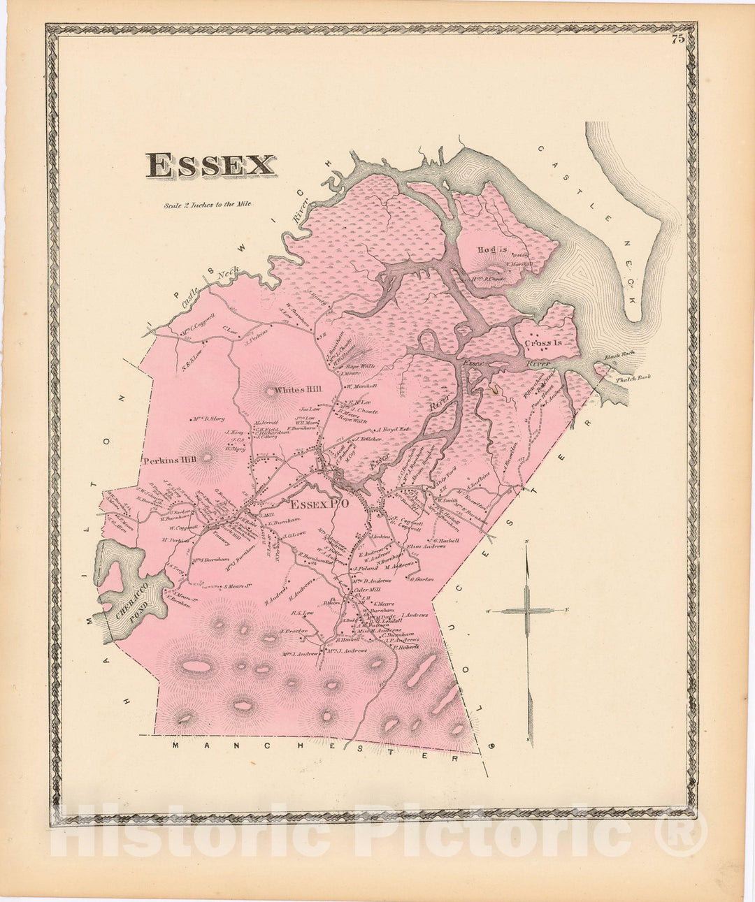 Historic Map : Atlas of Essex County Massachusetts, Essex 1872 , v3, Vintage Wall Art
