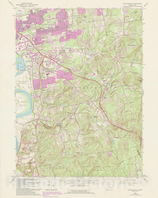 Historic Map : USGS 7.5 Minute Sheets and Quadrangles, Glastonbury 1992 Topographic Map , Vintage Wall Art