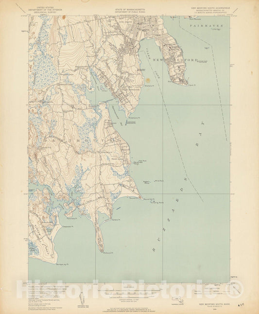Historic Map : USGS 7.5 Minute Sheets and Quadrangles, New Bedford 1948 Topographic Map , Vintage Wall Art