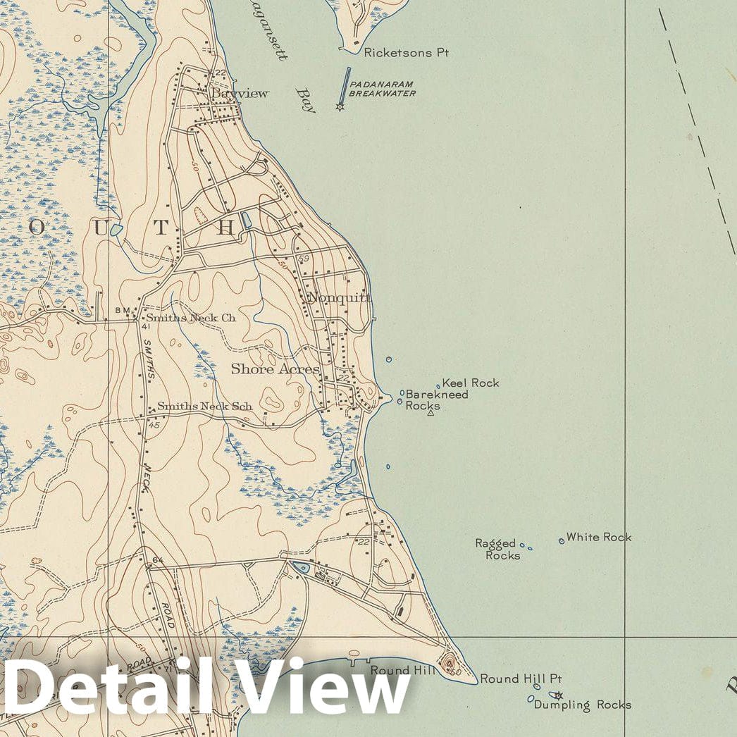 Historic Map : USGS 7.5 Minute Sheets and Quadrangles, New Bedford 1948 Topographic Map , Vintage Wall Art