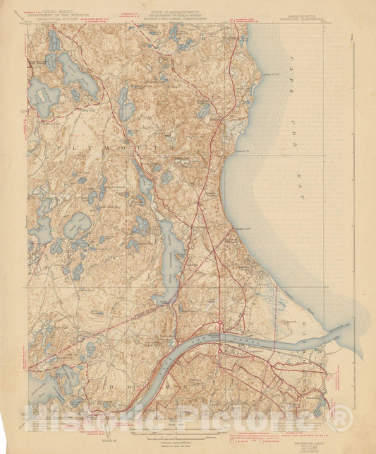 Historic Map : USGS 7.5 Minute Sheets and Quadrangles, Bourne & Plymouth 1942 Topographic Map , Vintage Wall Art