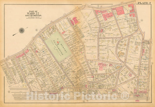 Historic Map : Atlas City of Boston, West Roxbury, Jamaica Plain 1924 Plate 007 , Vintage Wall Art