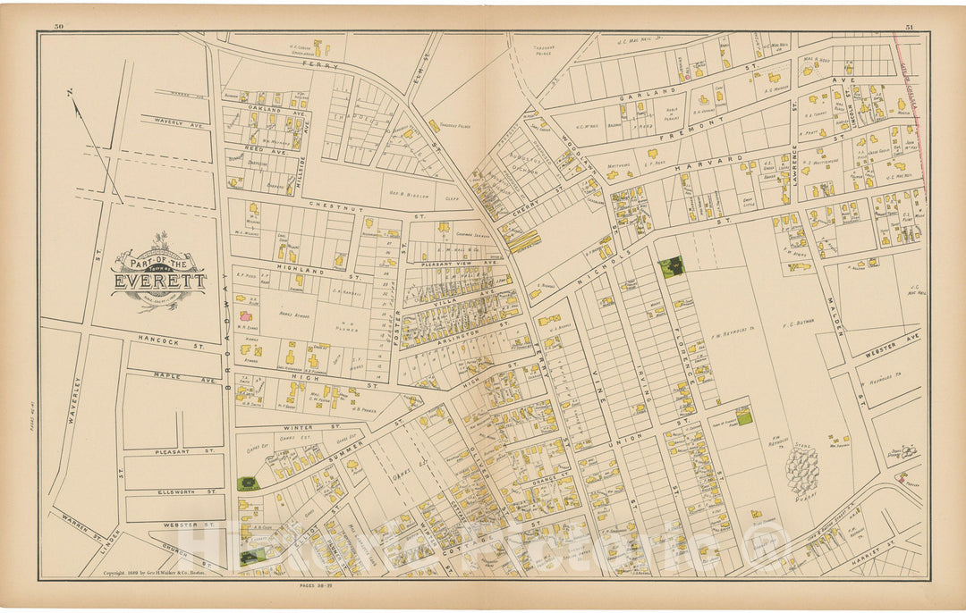Historic Map : Atlas of Middlesex County, Massachusetts, Everett 1889 , v3, Vintage Wall Art