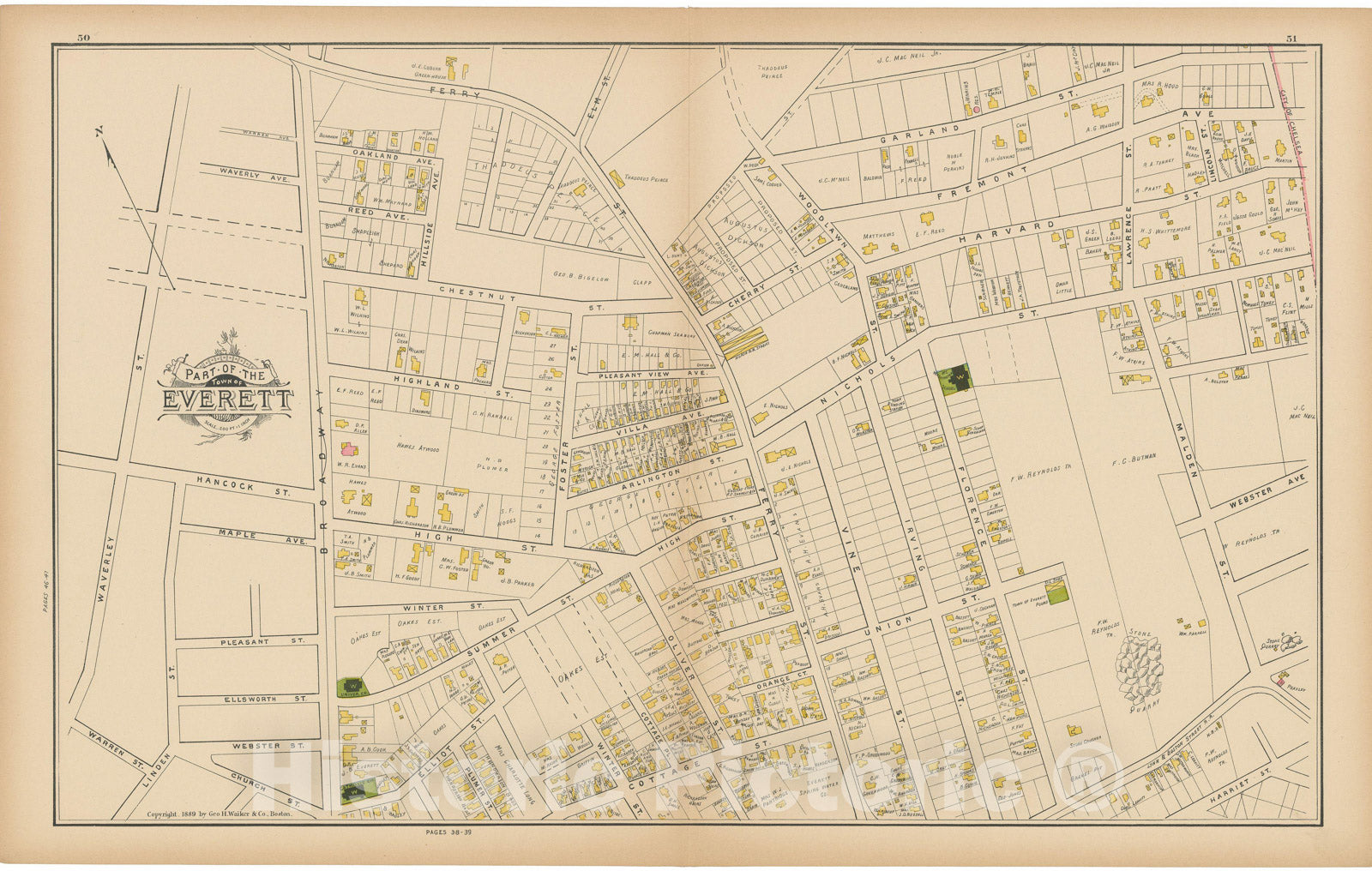 Historic Map : Atlas of Middlesex County, Massachusetts, Everett 1889 , v3, Vintage Wall Art