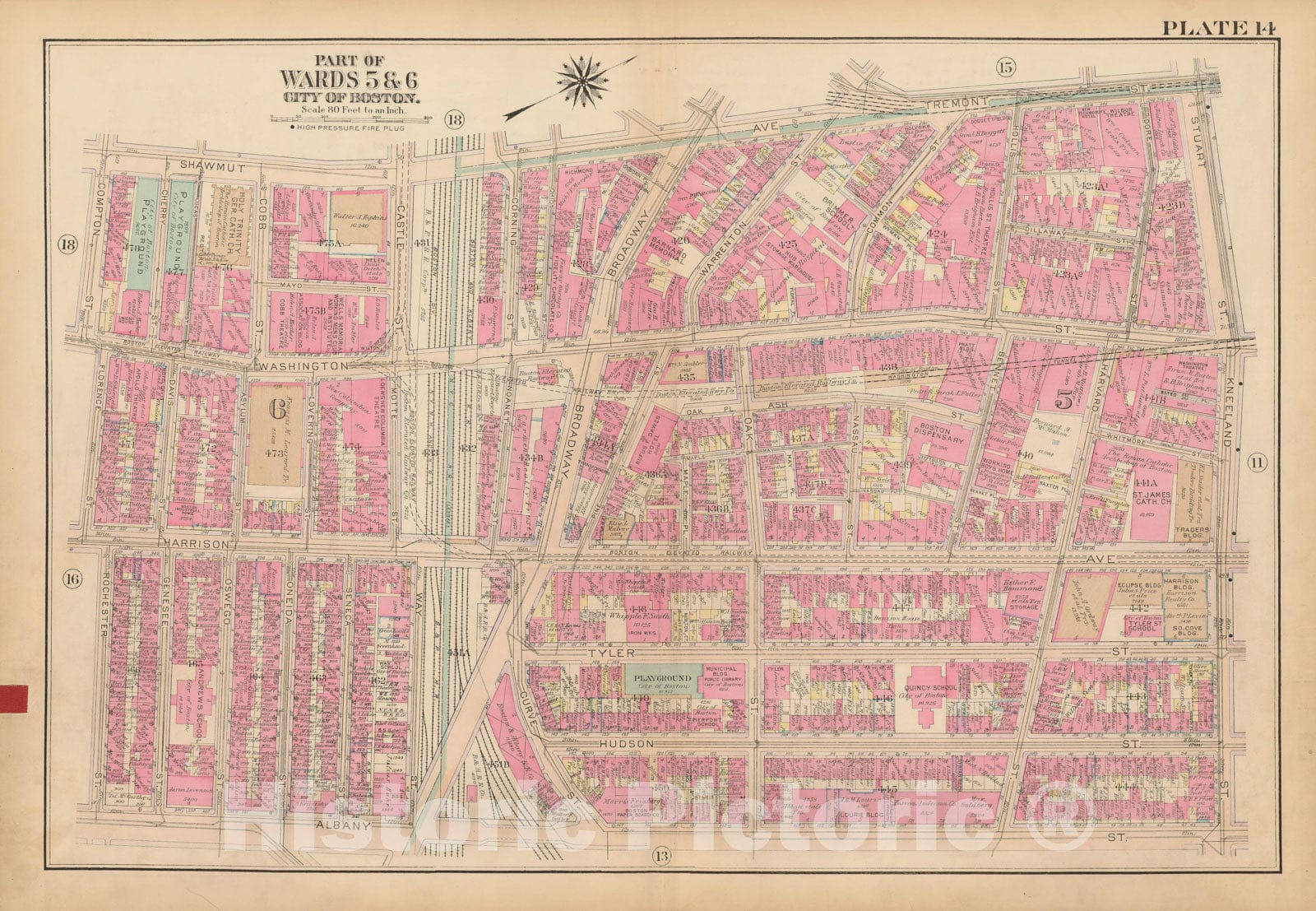 Historic Map : Atlas City of Boston, Boston Proper and Back Bay, Boston 1922 Plate 014 , Vintage Wall Art