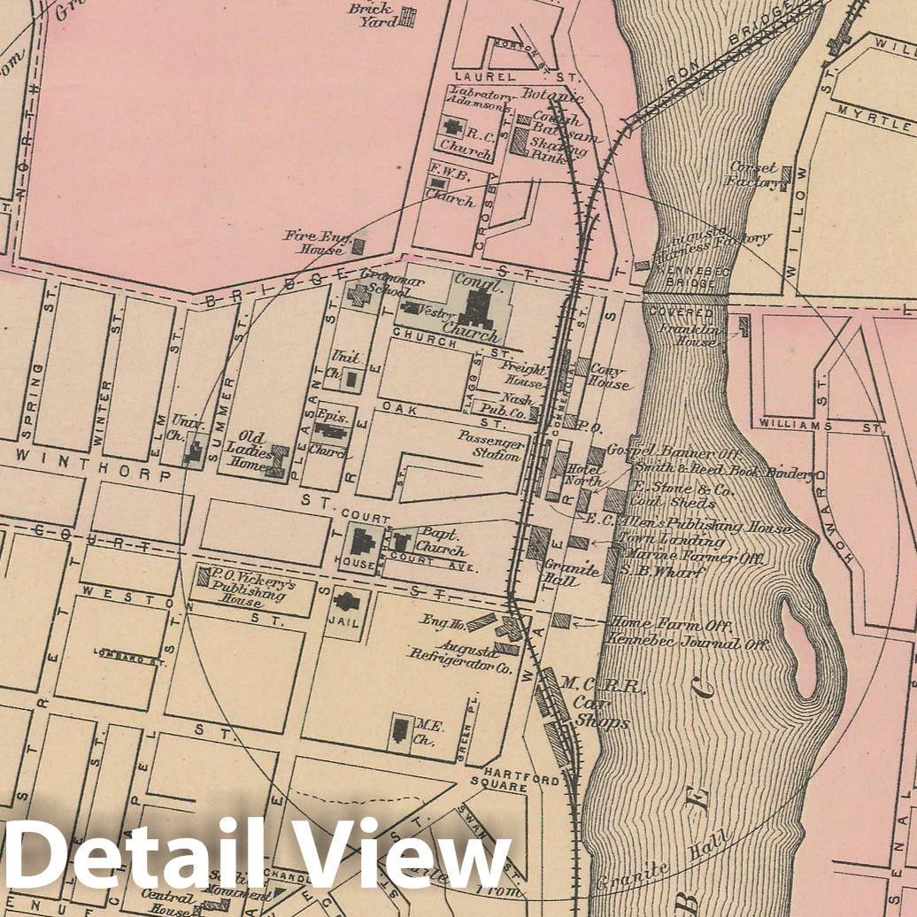 Historic Map : Atlas of Maine, Augusta 1885 , Vintage Wall Art
