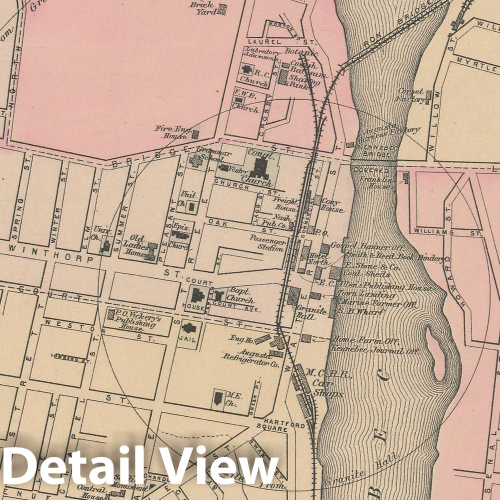 Historic Map : Atlas of Maine, Augusta 1885 , Vintage Wall Art