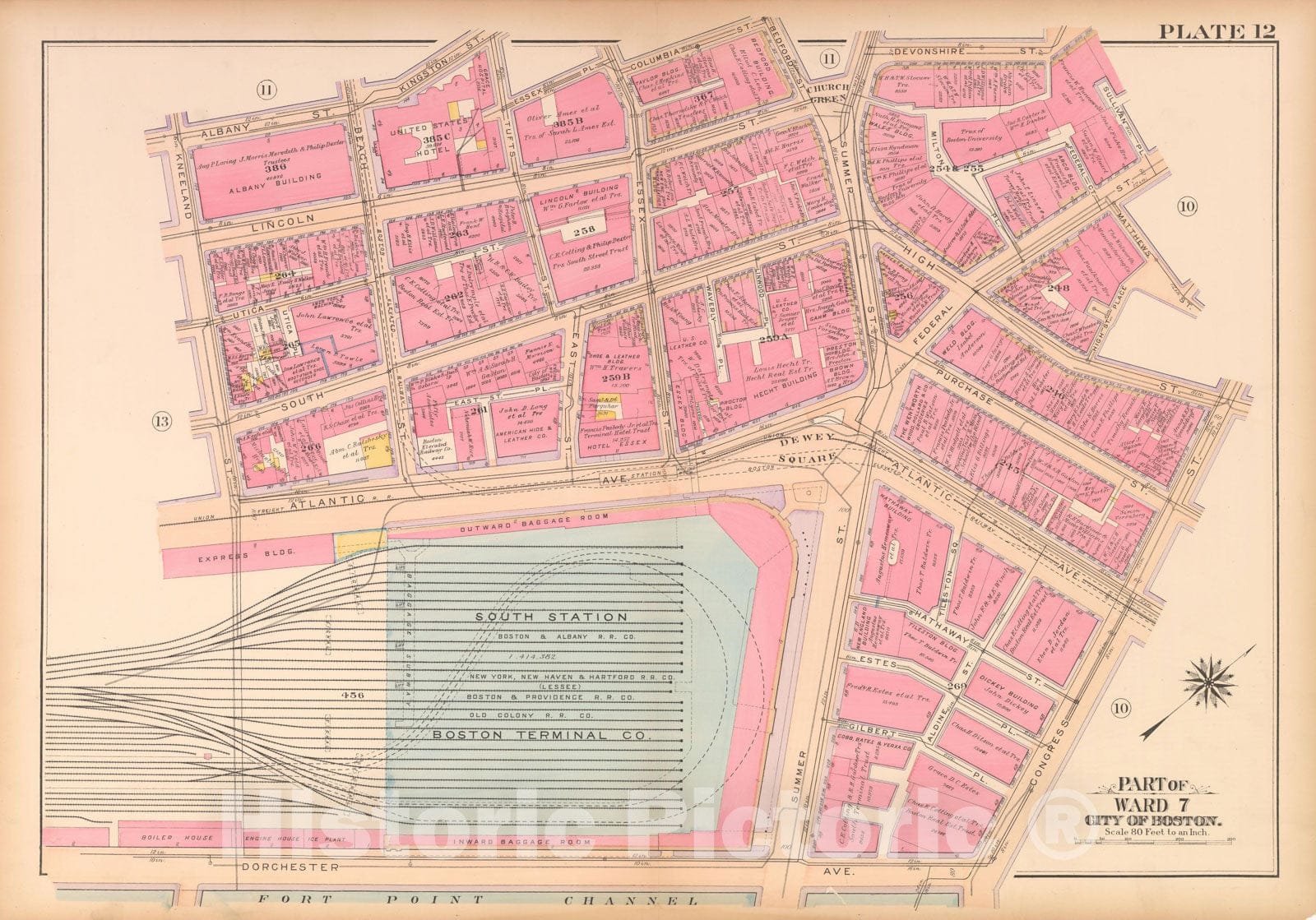 Historic Map : Atlas City of Boston, Boston 1912 Plate 012 , Vintage Wall Art