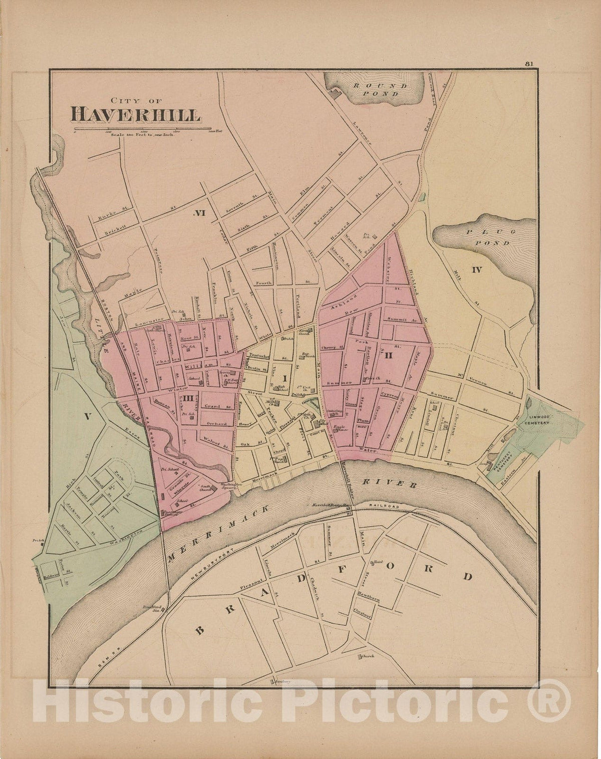 Historic Map : Official Topographical Atlas of Massachusetts, Haverhill 1871 , Vintage Wall Art
