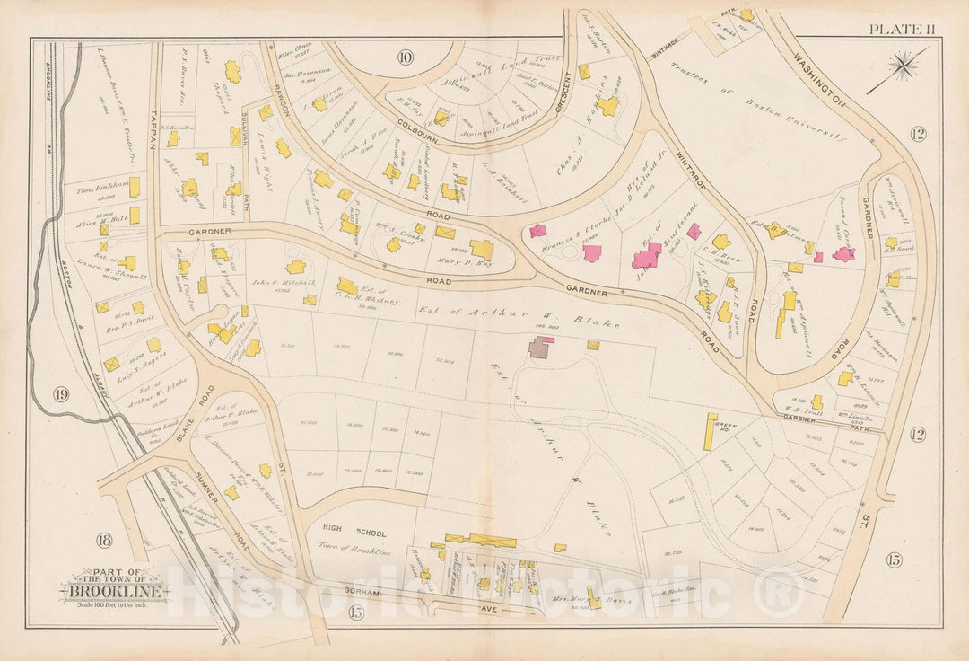 Historic Map : Atlas Town of Brookline, Brookline 1893 Plate 011 , Vintage Wall Art